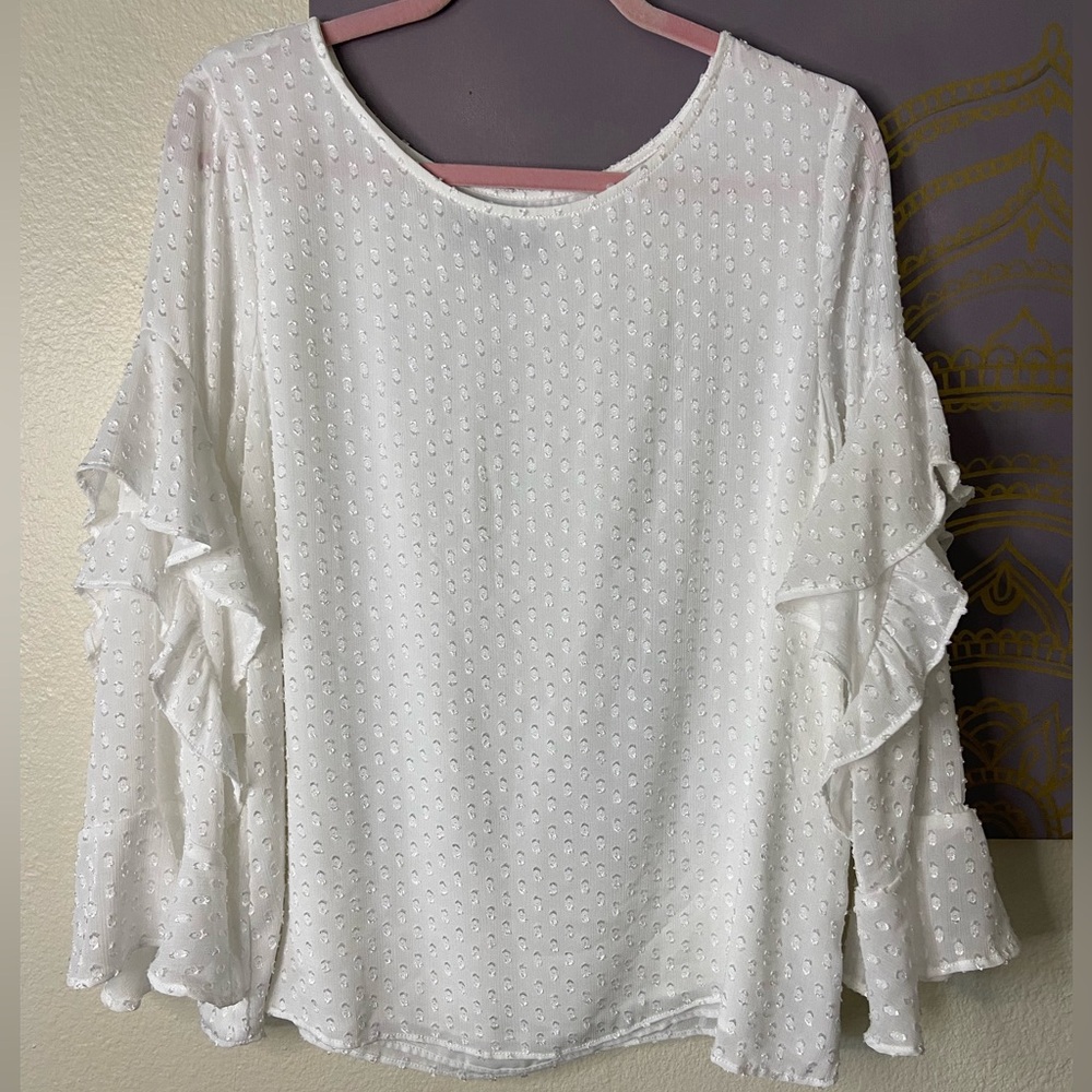 SANCTUARY Spotted Ruffle Sleeve Blouse